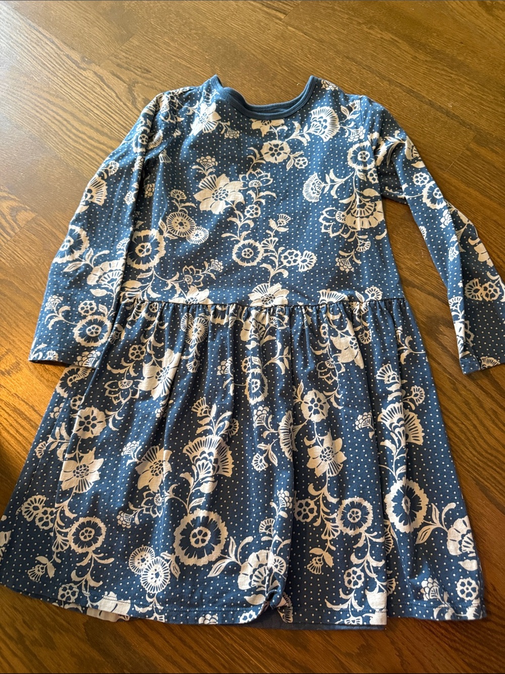Tea Collection Girls' Blue Floral Long-Sleeve Dress size 12